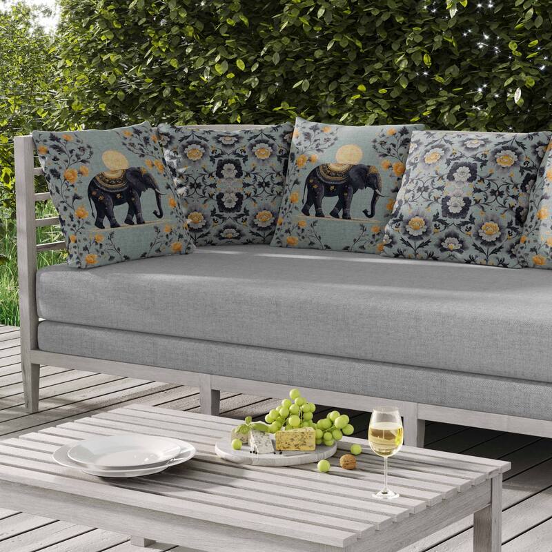 Moonbeam Elephant Indoor/Outdoor Reversible Throw Pillow Mint and Gray