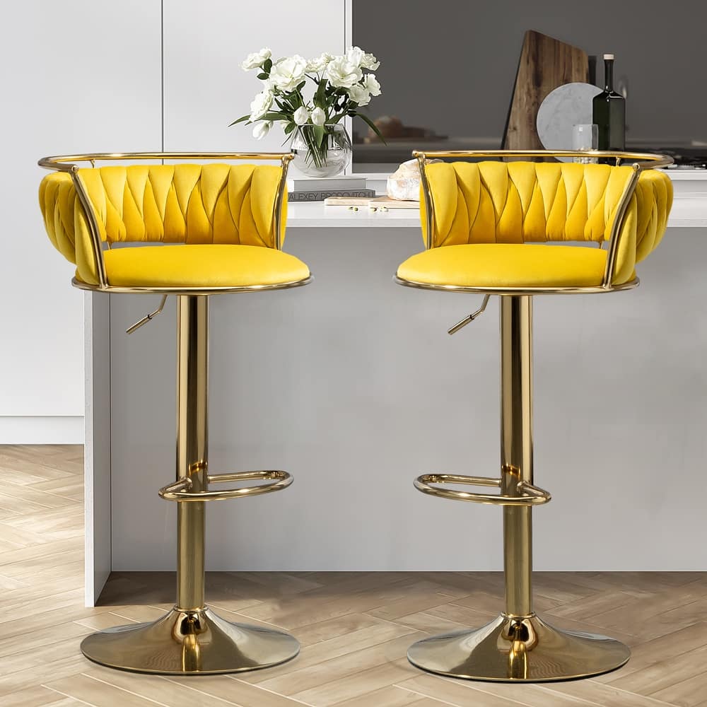 Modern Velvet Adjustable Swivel Bar Stools Set of 2