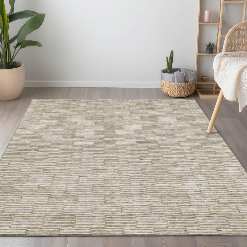 Machine Washable Indoor/ Outdoor Chantille Stripe Blocks Rug