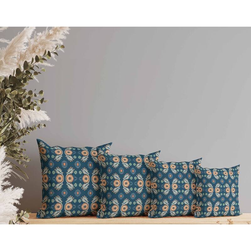 Petal Parade Faux Suede Reversible Throw Pillow Blue and Orange