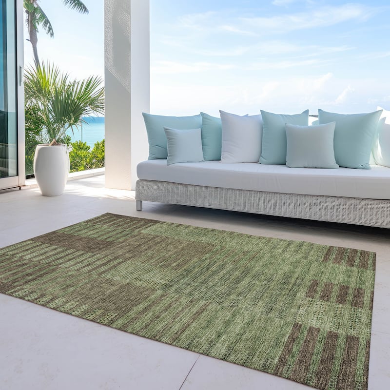 Machine Washable Indoor/ Outdoor Modern Stripes Chantille Rug - Mocha - 10' x 14'