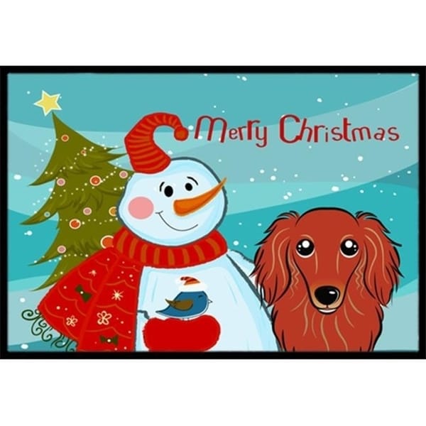 Carolines Treasures BB1834JMAT Snowman With Longhair Red Dachshund Indoor & Outdoor Mat 24 x 36 in.