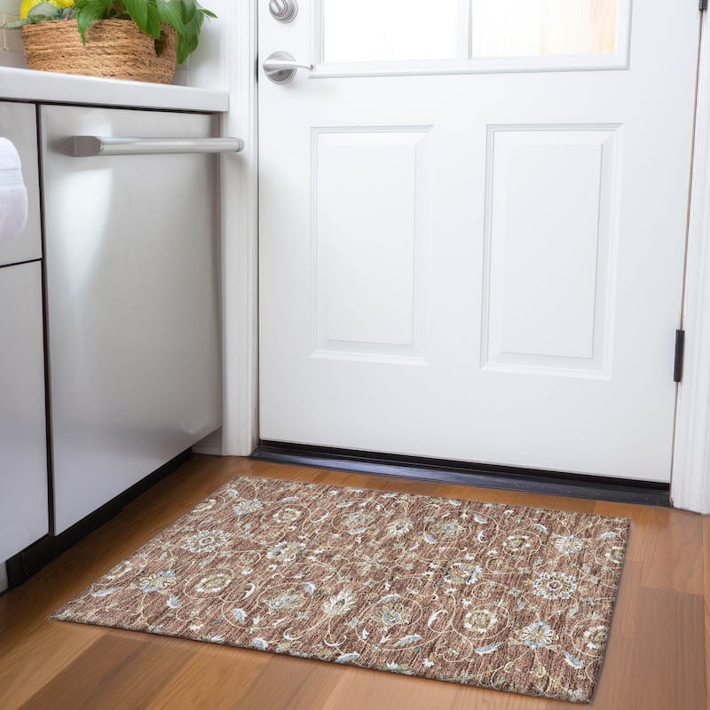 Machine Washable Indoor/ Outdoor Traditional KashanChantille Rug - Paprika - 1'8" x 2'6"