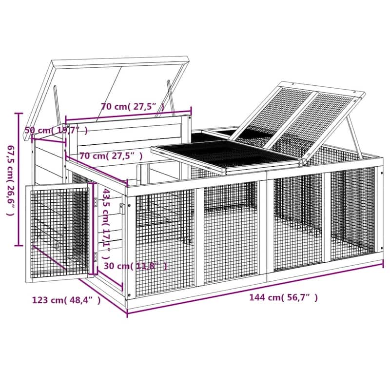vidaXL Rabbit Hutch Brown 56.7"x48.4"x26.6" Solid Wood Pine - 56.7" x 48.4" x 26.6" (L x W x H)