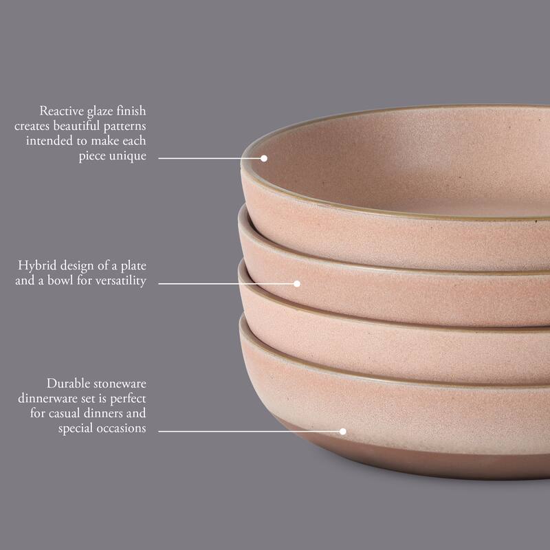 Gibson Elite William Crest 4 Piece Dinner Bowl Set, 8.5" Round Stoneware Reactive Glaze Finish, Large Soup, Pasta & Salad Bowls