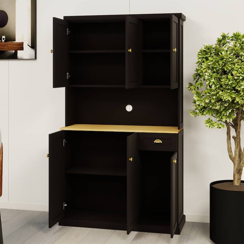 White Wood 39.76 in. Pantry Cabinet with Adjustable Shelves