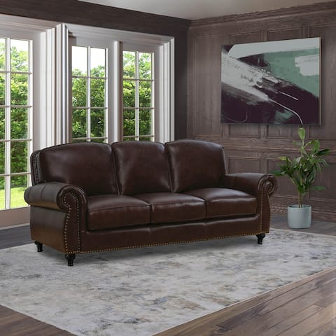 Abbyson Hobson Classic Top Grain Leather Sofa