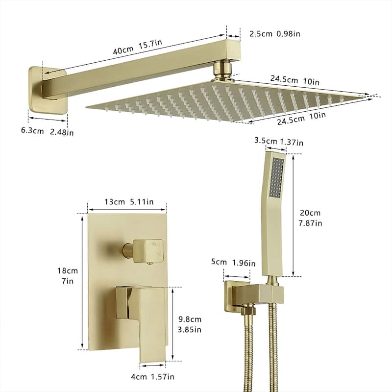 Shower System 10 Inch Bathroom Luxury Rain Mixer Shower Combo Set Wall Mounted Rainfall Shower Head and Handheld System