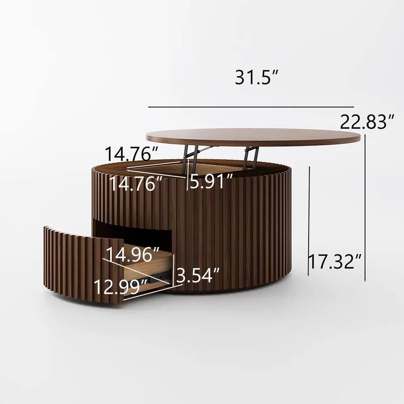 31.5'' Lifting Top Round Coffee Table, Wood Coffee Table, Mid-century Modern Walnut Color Coffee Table, Not Assembled Need