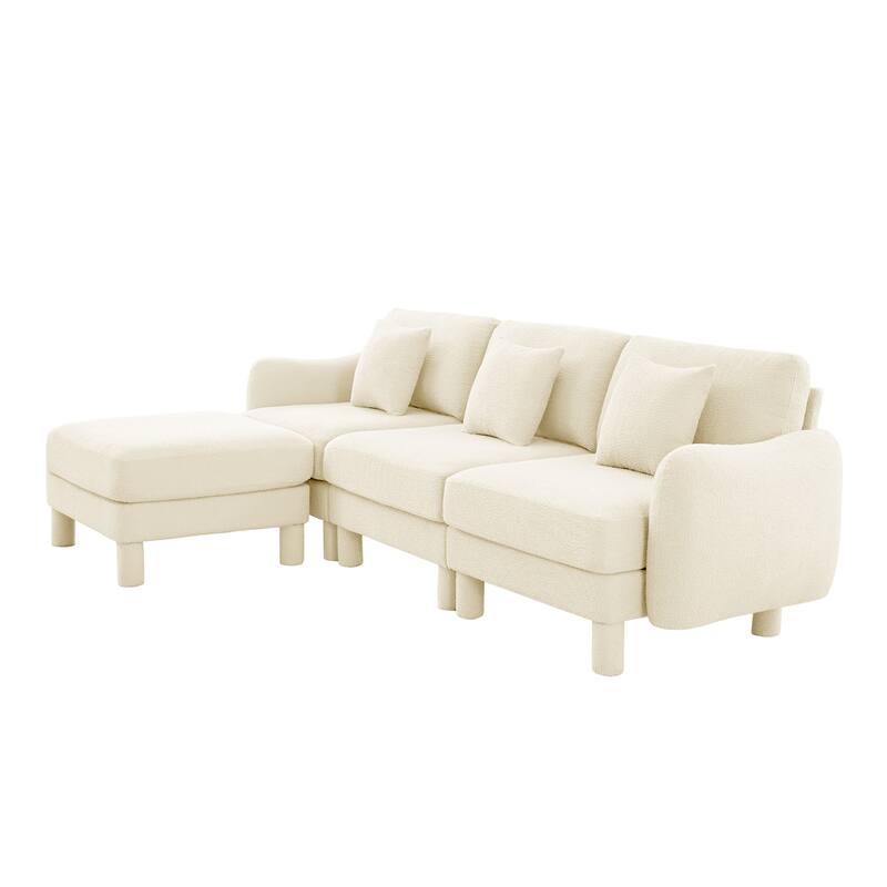 109.4" 3-Seater Modern Upholstered Sofa Couch, Deep-Seat Sectional Sofa with Shell-Shaped Armrests, Leisure Sofa for Living Room