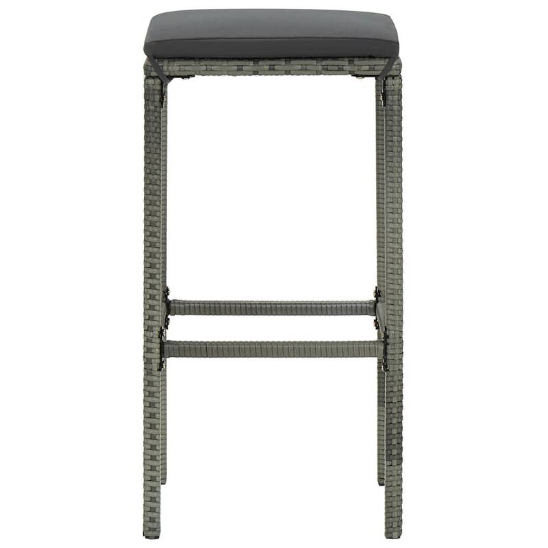Outdoor Barstool Set of 2 with Cushions, Gray Poly Rattan and Steel