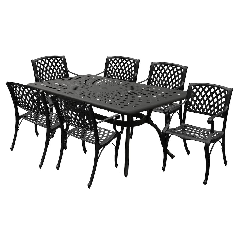 Modern Ornate Outdoor Mesh Aluminum 67-in Rectangular Patio Dining Set with Six Chairs