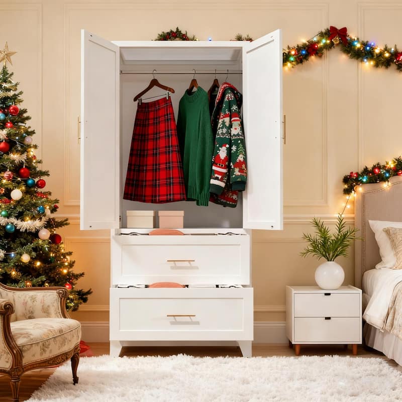 Anmytek Space Saving Wardrobe Organizer White Gold Closet Cabinet Storage for Bedroom Dressing Room