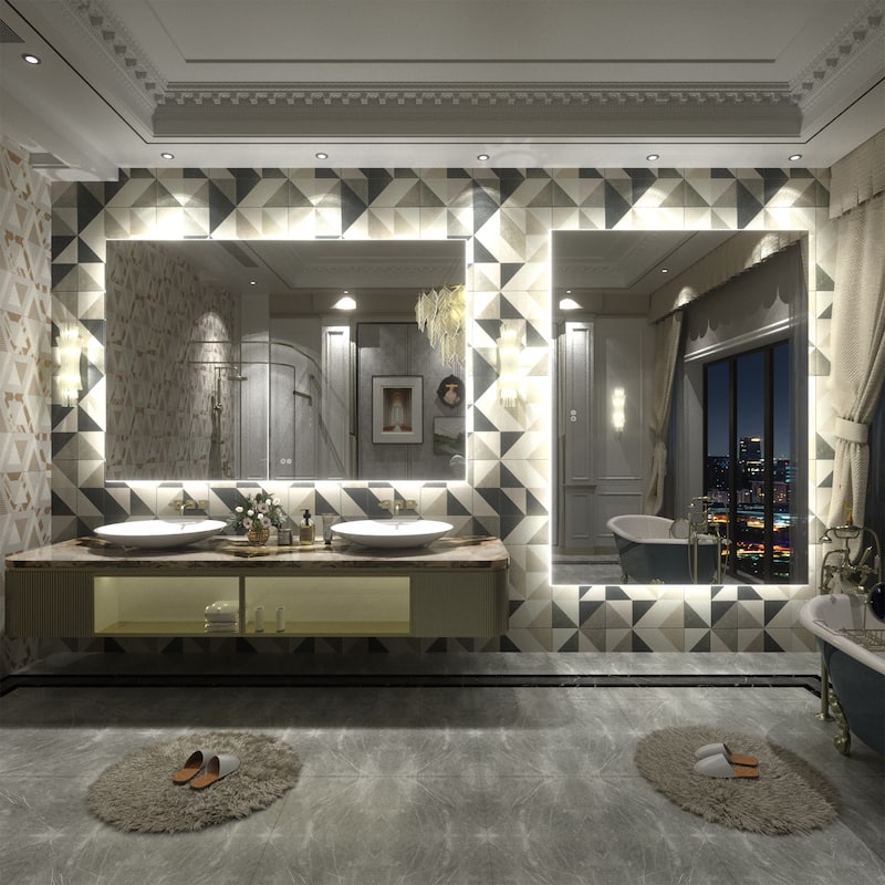 Frameless Anti-Fog 3 Colors Dimmable LED Backlit Wall Bathroom Vanity Mirror