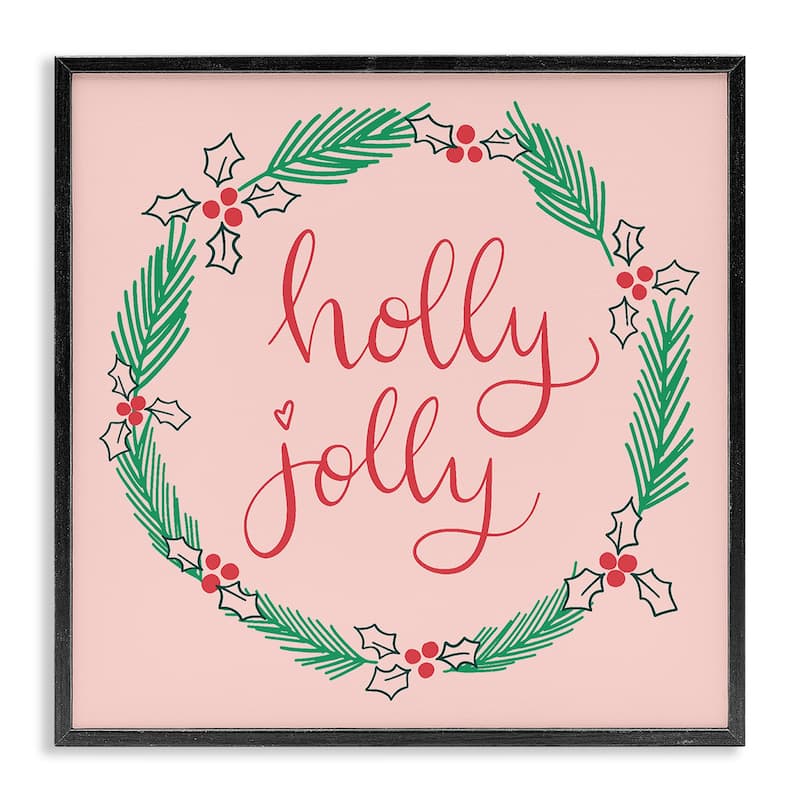 Stupell Minimal Holly Jolly Wreath Framed Giclee Art Design By Sazerelli Designs - 24 x 24 - Black