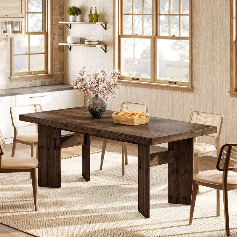63-Inch Dining Table, Solid Wood Kitchen Table for 4-6 People