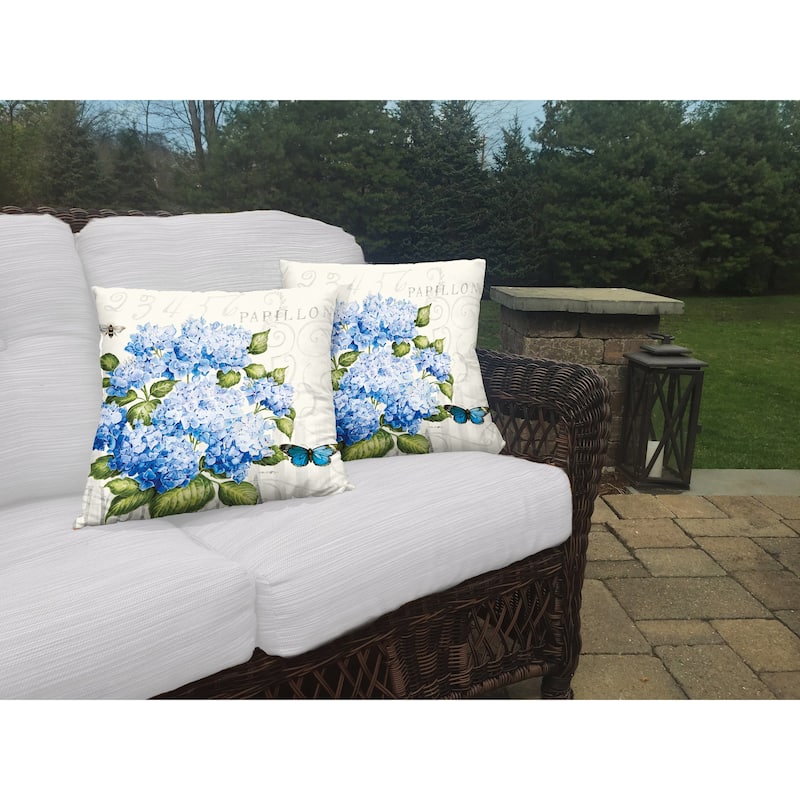 Laural Home Papillon Hydrangea Blue Outdoor Decorative Pillow