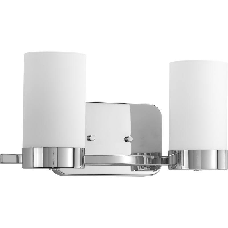 Elevate Collection Two-Light Polished Chrome Etched White Glass Mid-Century Modern Bath Vanity Light - 7.5" x 15.375" x 6.125" - 7.5" x 15.375" x 6.125"