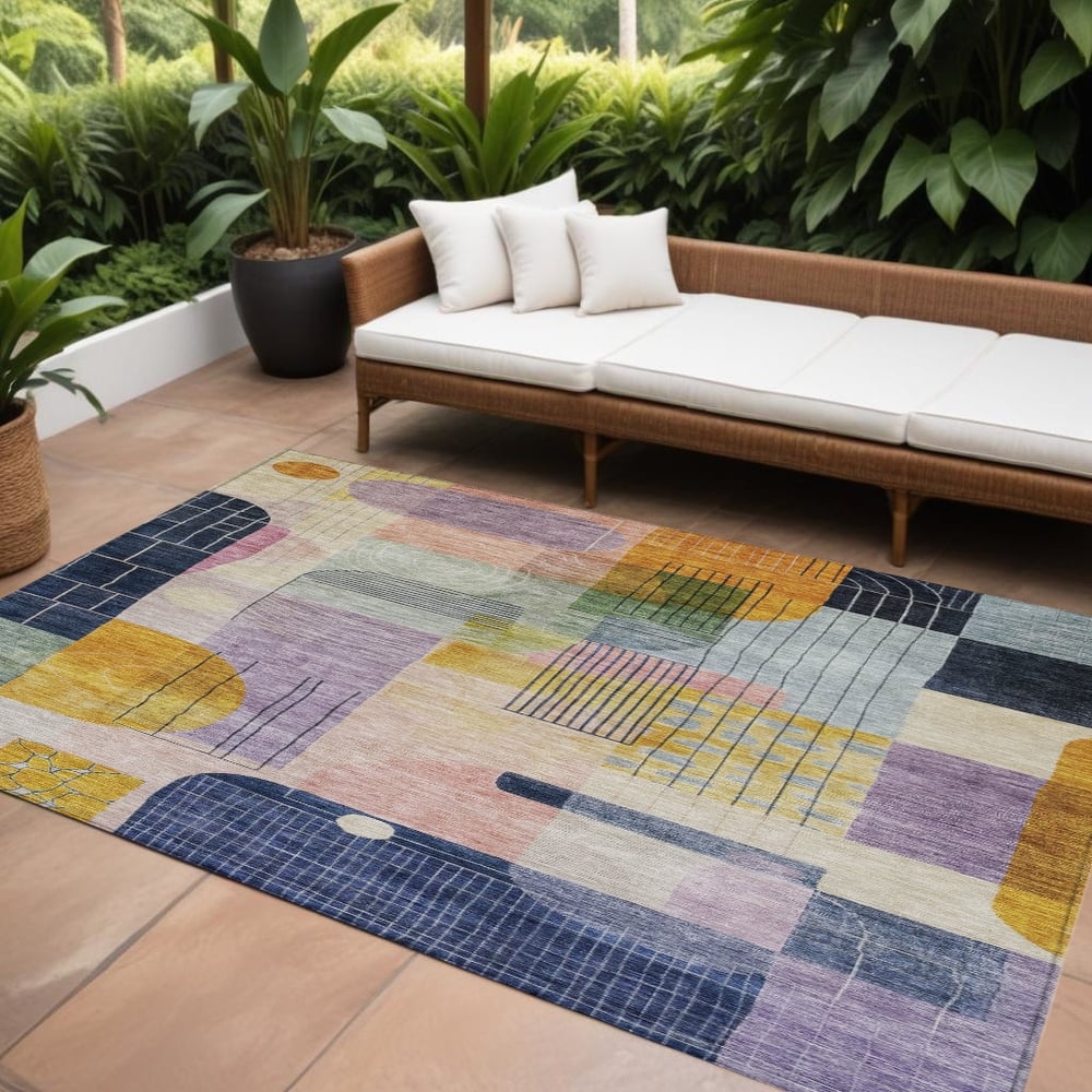 HomeRoots Abstract Transitional Rectangle Outdoor Rug