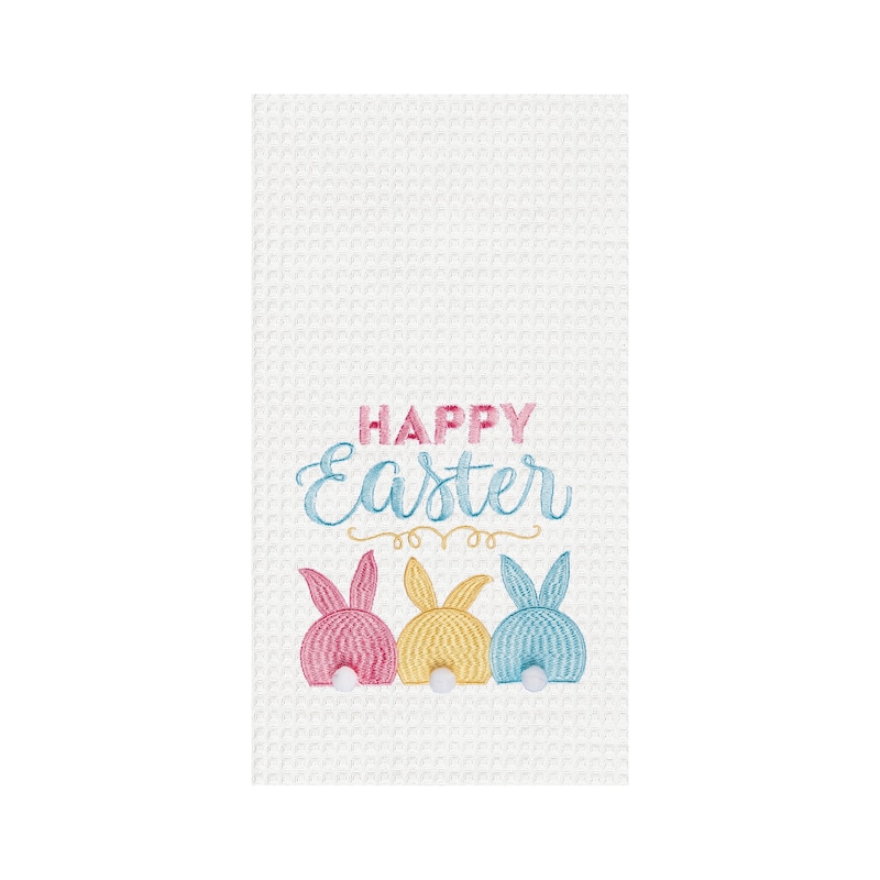 Bunny Bum Easter Embroidered Waffle Weave Kitchen Towel