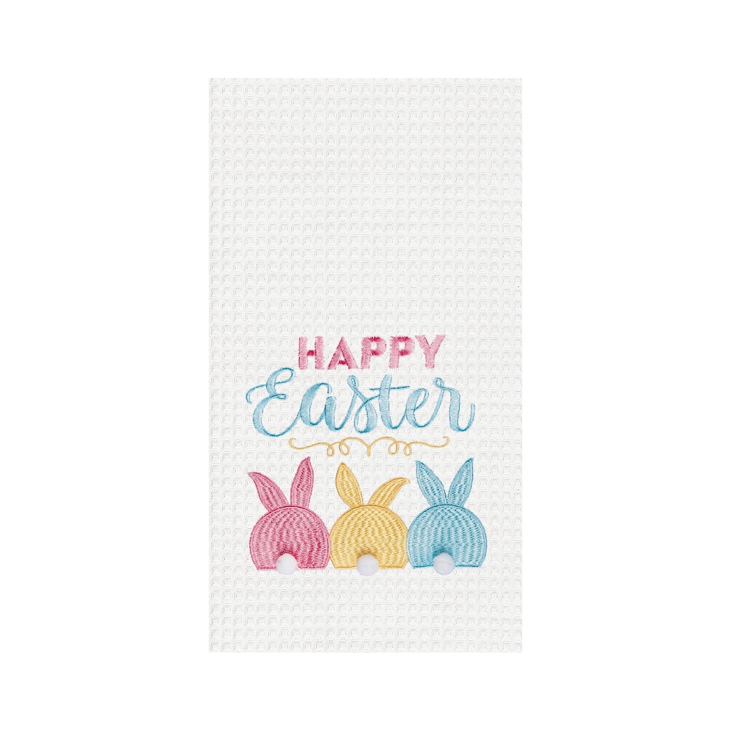 Bunny Bum Easter Embroidered Waffle Weave Kitchen Towel