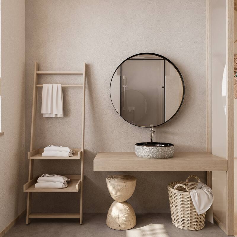 31.5 Inch Surface Mount Round Metal Framed Medicine Cabinet with Mirror and Adjustable Shelves Black Wall Mirror with Storage