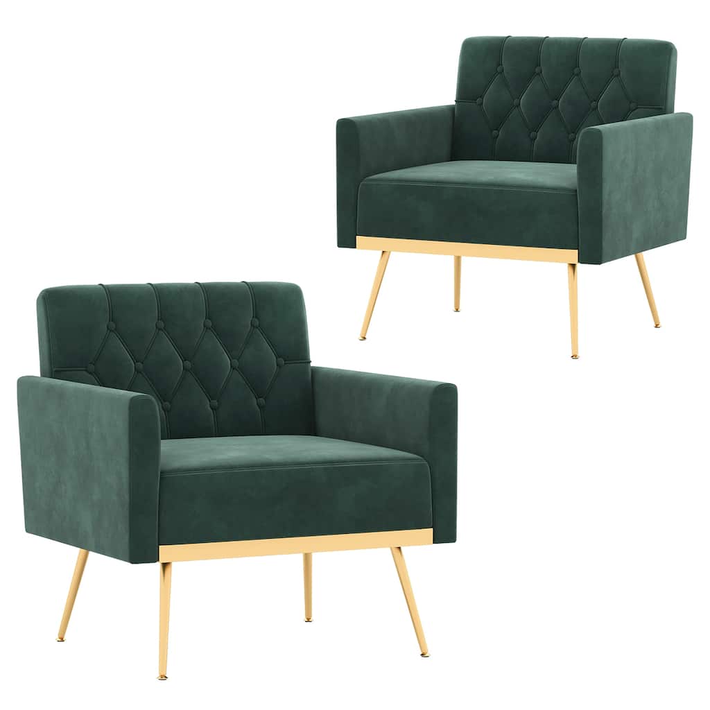 Gymax 2PCS Modern Velvet Accent Chair w/ Button Tufted Back Golden