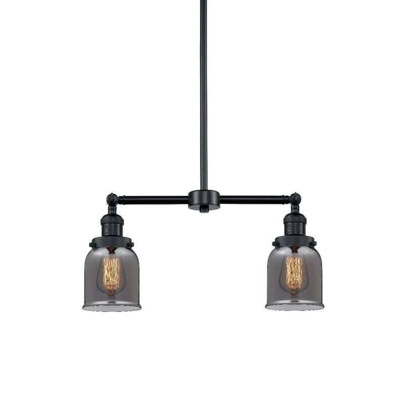 Innovations Lighting Small Bell 2 Light 21" Wide Linear Chandelier - Matte Black / Plated Smoked