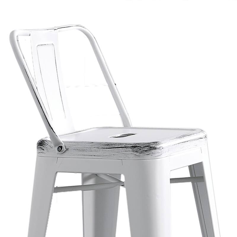 24" Seat Modern Light Weight Industrial Contemporary Metal Barstools with Bucket Back and 4 Leg Design, Bar Stools (Set of 2)