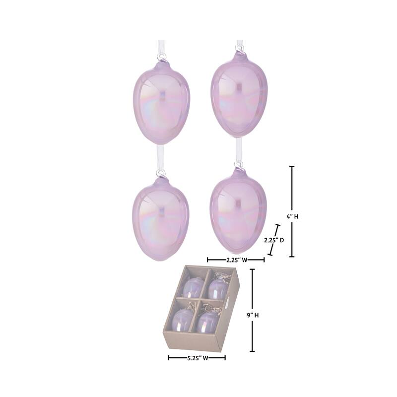 4" Iridescent Glass Egg Ornament Box of 4