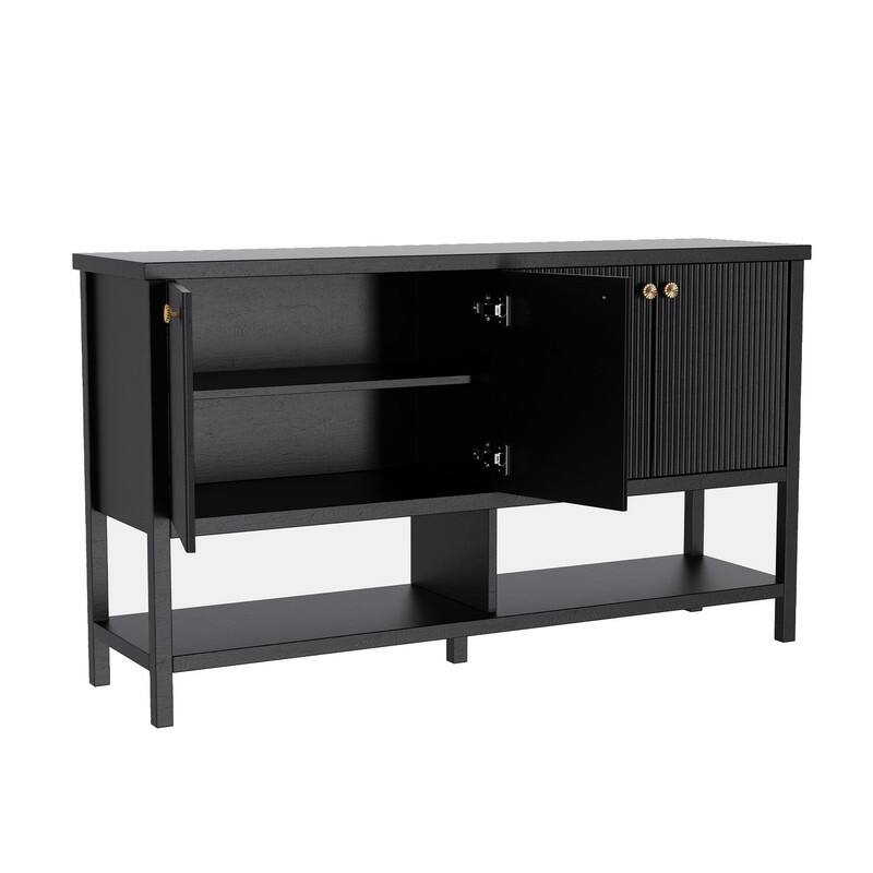 Farmhouse 59" Fluted Console Table with Storage, Entryway Table Hallway Cabinet for Living Room