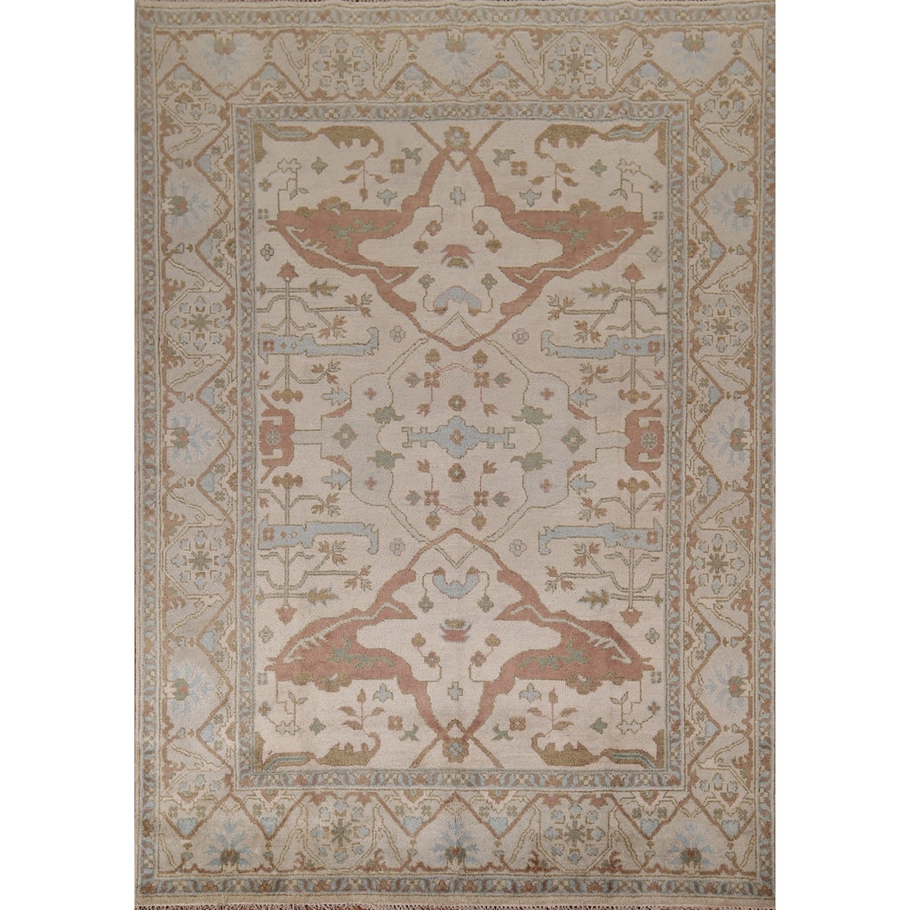 Earth Tone Oushak Indian Area Rug Handmade Oriental Wool Carpet - 7'11"x 10'0"