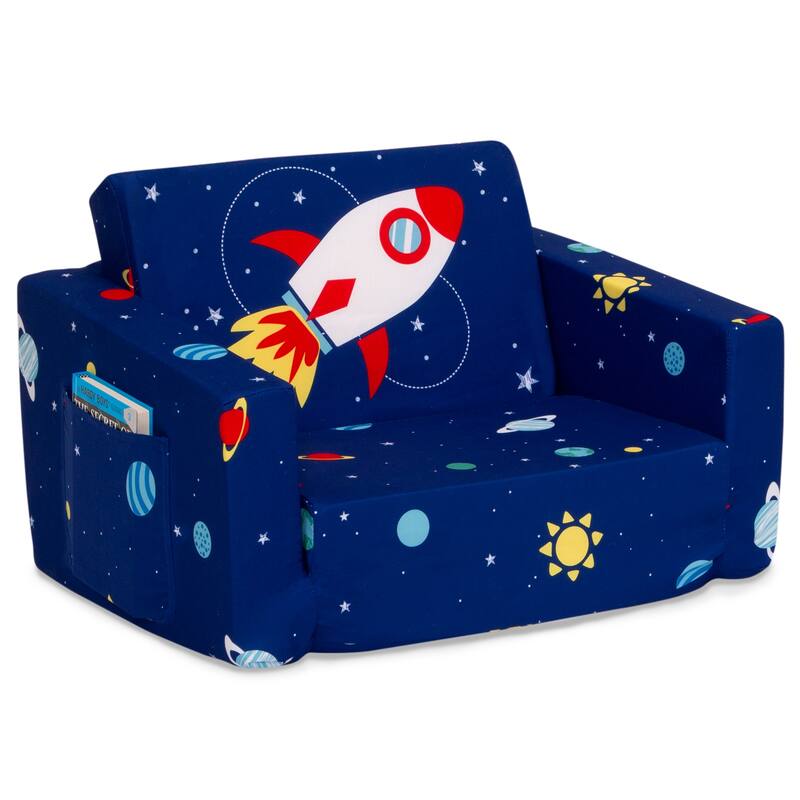 Delta Children Cozee Flip-Out Chair - 2-in-1 Convertible Chair to Lounger for Kids - Space