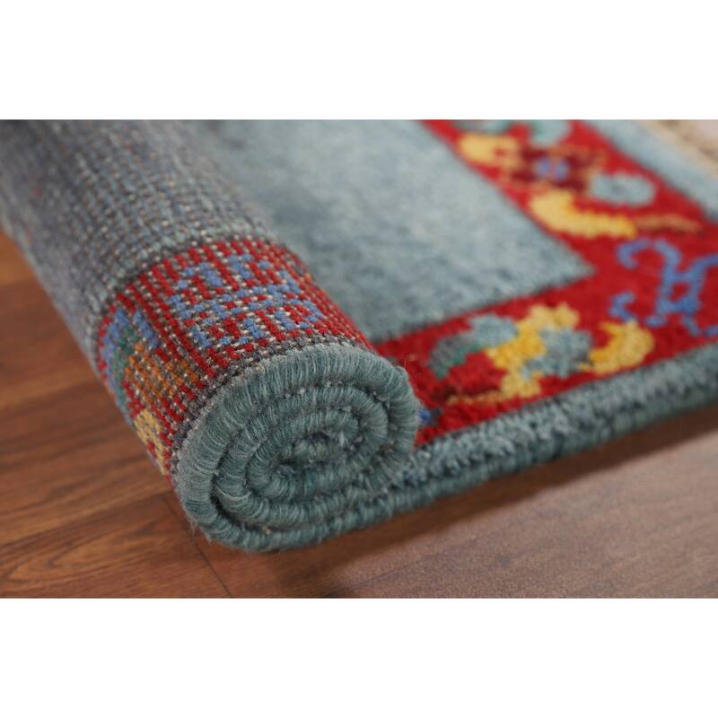 Hand Knotted Oriental 100% Wool Carpet Traditional Bordered Navy Blue & Blues Art Deco Area Rug - 3' 0'' X 2' 0''