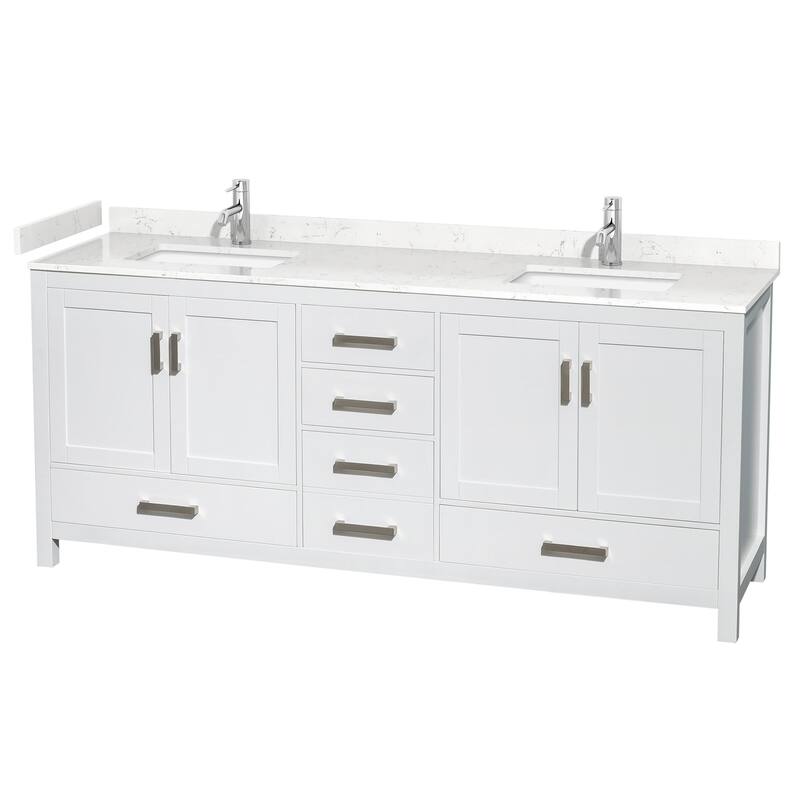Wyndham Collection Sheffield 80" Double Bathroom Vanity, Carrara - White / Carrara Cultured Marble Top / Brushed