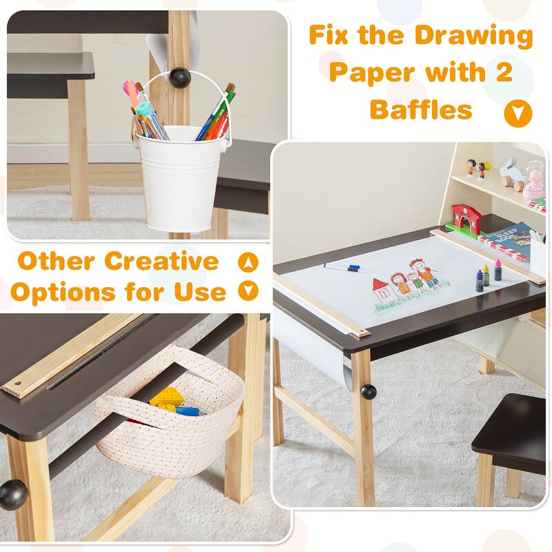 Costway Kids Art Table & Chairs Set Wooden Drawing Desk with Paper - See Details
