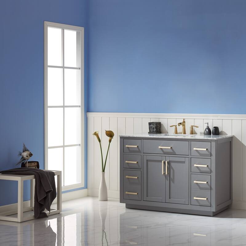 Altair Ivy Single Bathroom Vanity Set and Carrara White Countertop without Mirror