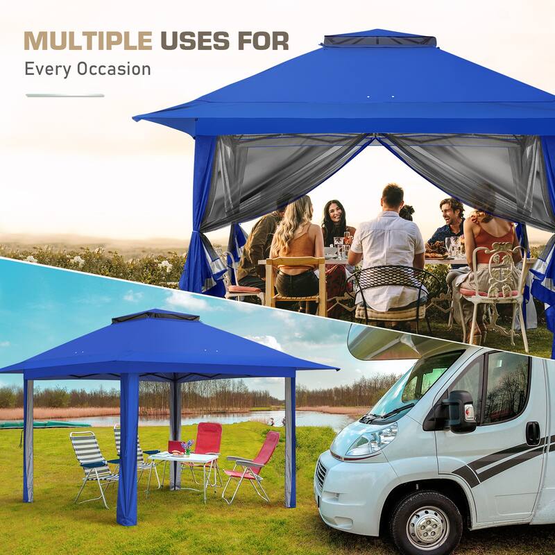 EAGLE PEAK 13x13 Pop Up Gazebo with Mosquito Netting, Easy Up Screened Canopy for Patio and Backyard, Easy Set-up Outdoor Gazebo - Blue