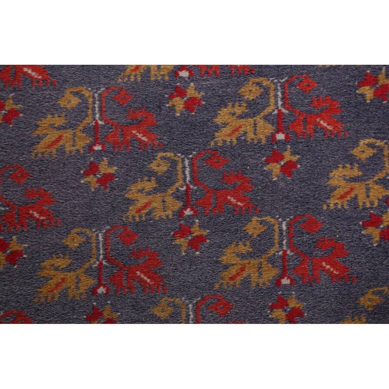 Hand Knotted Oriental 100% Wool Carpet Traditional Floral Navy Blue & Blues Balouch Runner Rug - 9' 5'' X 2' 8''