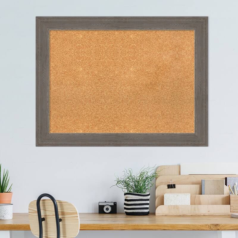 Alta Brown Grey Framed Natural Corkboard Bulletin Board, Organization Board, Pin Board