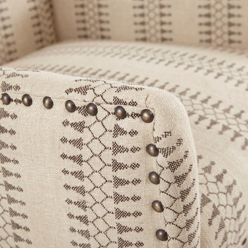 Roomfitters 39-Inch High Back Dining Armchair (Set of 2), Wheat Wood Legs with Bronze Nailhead Trim, Natural