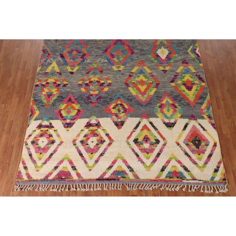 Geometric / Moroccan Oriental Area Rug Hand-Knotted Wool Carpet - 7'10" x 10'8"