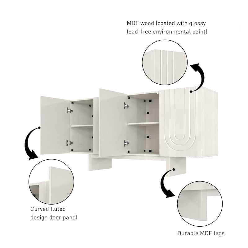 Clihome 63" Modern Buffet Accent Storage Cabinet with 4 Door