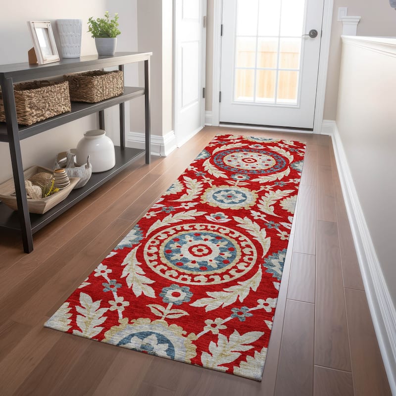 Premium Washable Super Soft Boho Global Mayfield Rug - Red - 2' 3" x 7' 6"