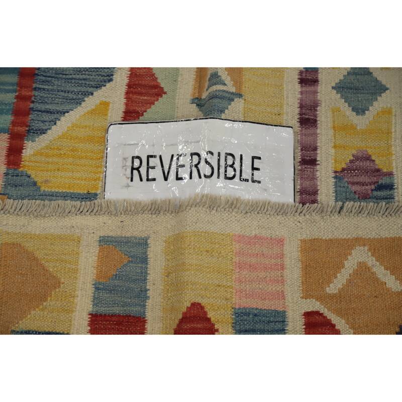 Hand Woven Oriental 100% Wool Carpet Southwestern Tribal Multi-Colored Kilim Area Rug - 6' 2'' X 4' 5''