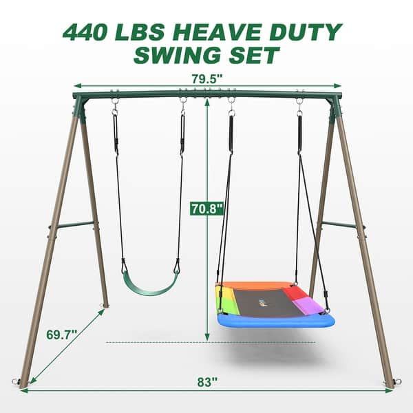 440 lbs Metal Swing Sets for Backyard with 45" Platform Swing and Belt Swing ,Swingset Outdoor for Kids