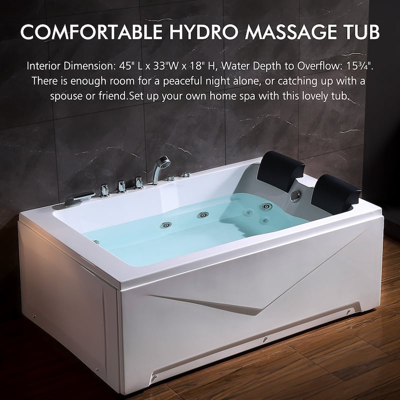 71 in. x 47 in. Alcove Whirlpool Bathtub Hydrotherapy Jetted SPA Bath in White - 71 in. With Black Headrest