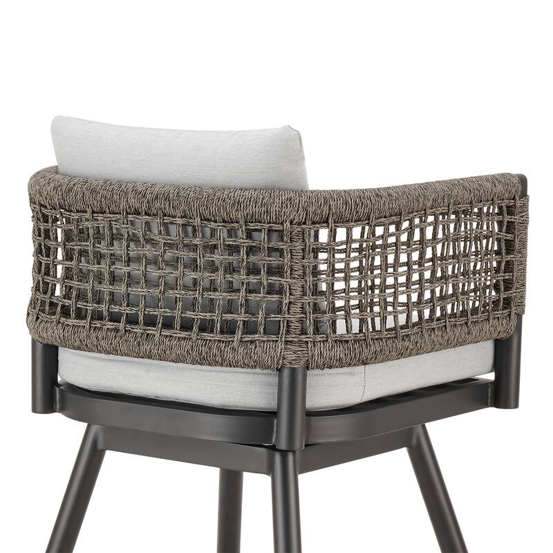 Alegria Outdoor Patio Swivel Counter Stool in Aluminum with Rope and Cushions