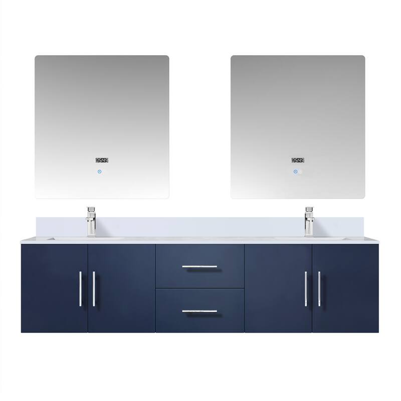 Geneva 72 in. W x 22 in. D Dark Grey Double Bath Vanity, White Quartz Top, Faucet Set, and 30 in. LED Mirrors