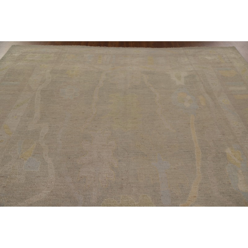 Geometric Oushak Turkish Area Rug Hand-knotted Wool Carpet - 8'10"x 11'9"